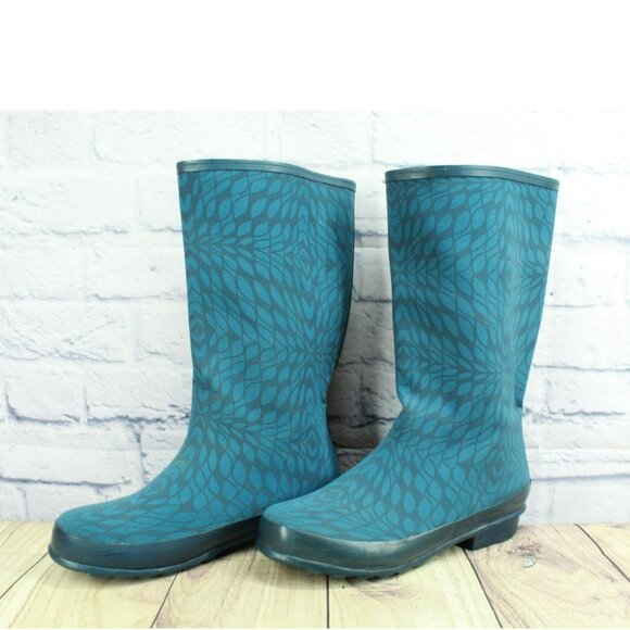 LL Bean Wellie Blue Rubber Pull On Waterproof Tall Rain Boots Size 11 M - Picture 2 of 10